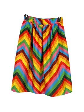 Rainbow Chevron Mid-Length Skirt With Elastic Back Zip Closure Size Small